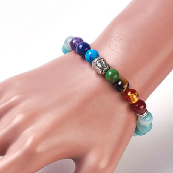 NWOT -  Buddha Chakra reiki stretchy bracelet with mixed Gemstones Amazonite - Picture 4 of 4